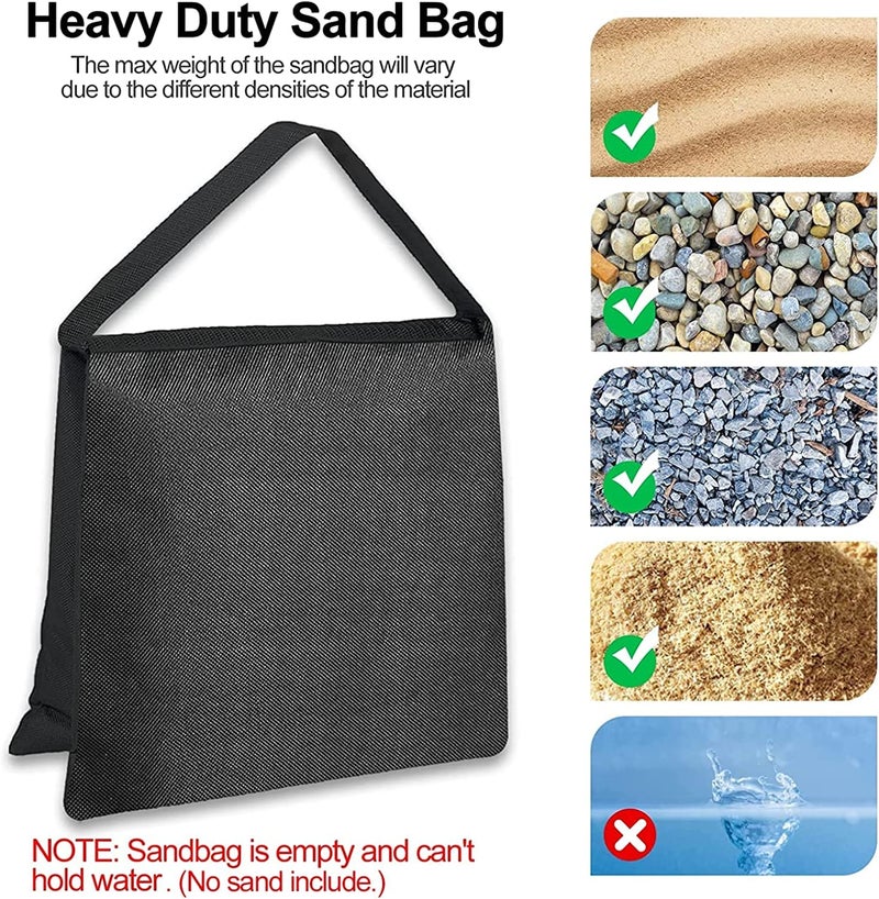 EMART 4 Packs Sand Bags Heavy Duty Sandbags Photography Accessories with 6 Spring Clamps for Backdrop Stand, Light Stand, Photo Tripod, Canopy Weights, Party Pop Up Tent, Fishing Chair, Camping-Black - Image 4